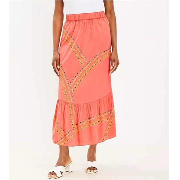 Loft Embroidered Tiered Midi Skirt in Paradise Peach - Picture 2 of 9